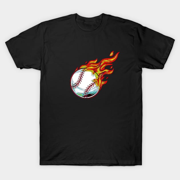 Baseball - Fire Ball T-Shirt by Qibar Design